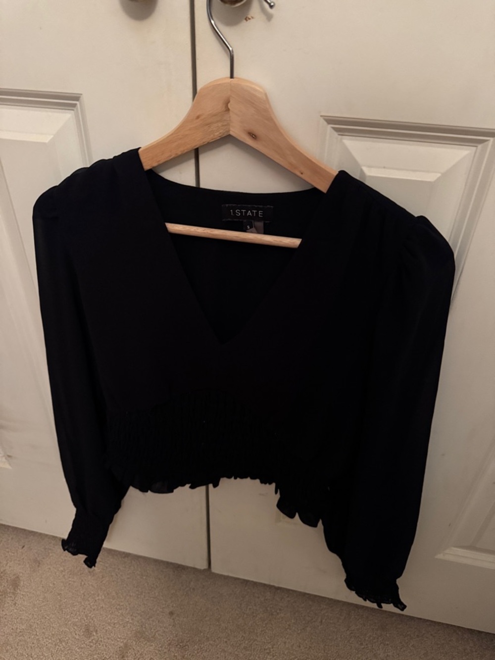 1. State Black V-Neck Smocked-Waist Crop Top
